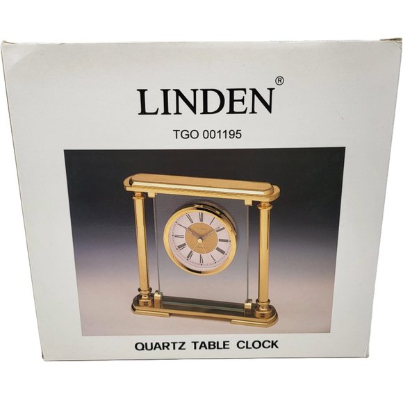 Vintage LINDEN‎ Quartz Mantel Desk Alarm Clock Gold Heavy Japan Box Instructions